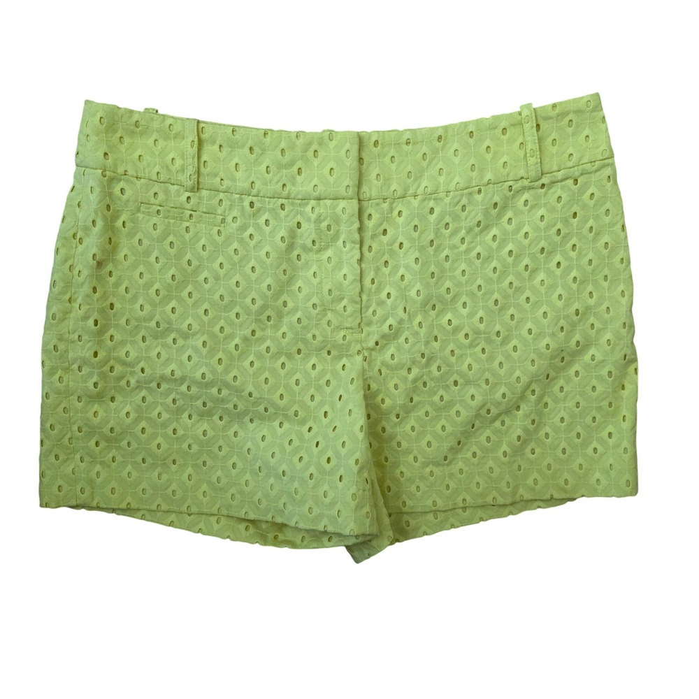 Ann Taylor LOFT Womens Lime Green Eyelet Geometric Shorts Size 6 Citron Summer - Picture 1 of 5